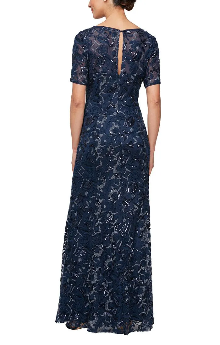 Regular - Embroidered V-Neck Dress with Illusion Neckline and Elbow Sleeves sold by Alex Evenings product image thumbnail 2