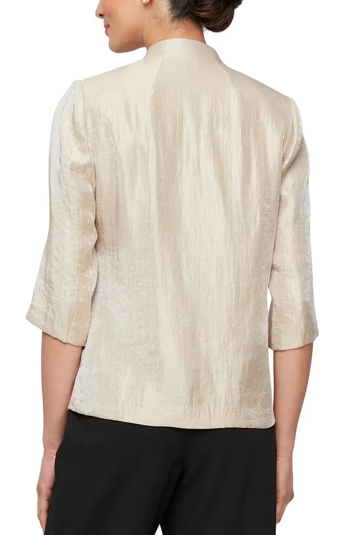 Petite 3/4 Sleeve Blouse with Asymmetric Overlay Hem and Embellished Closure sold by Alex Evenings product image thumbnail 2