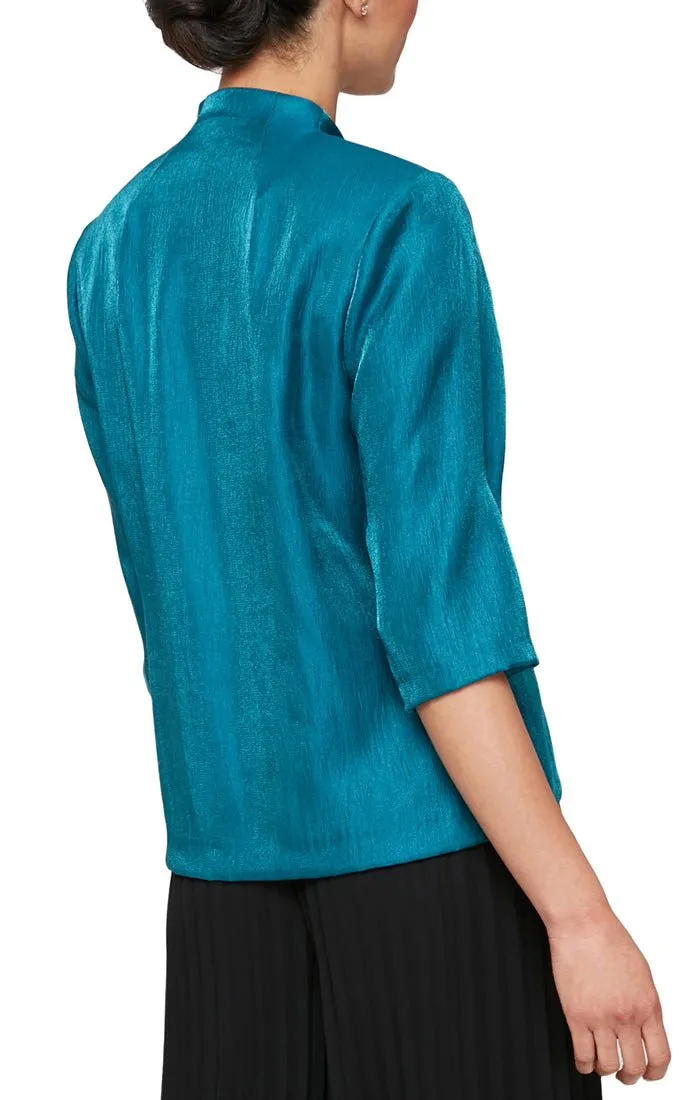 Petite - Shimmer Satin Blouse with Asymmetric Overlay Hem and Embellished Closure sold by Alex Evenings product image thumbnail 4
