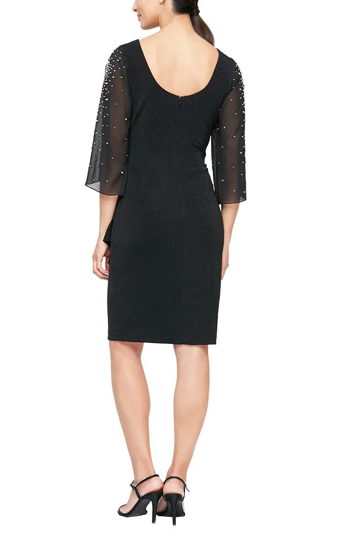 Regular - Metallic Knit Party Dress with Embellished Illusion Sleeves sold by Alex Evenings product image thumbnail 2