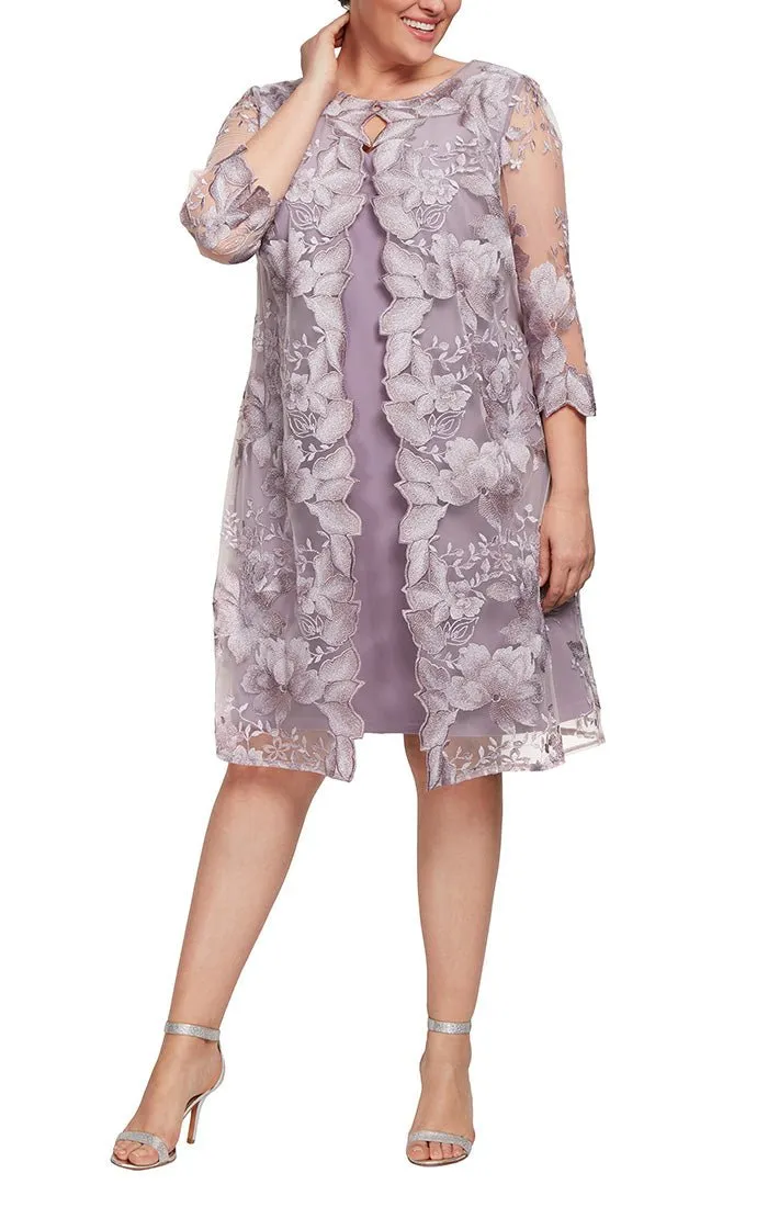 Plus - Embroidered Elongated Lace Mock Jacket with Jersey Sheath Dress sold by Alex Evenings