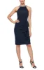 Petite - Halter Neck Sheath Metallic Knit Dress with Beaded Neckline & Cascade Ruffle sold by Alex Evenings