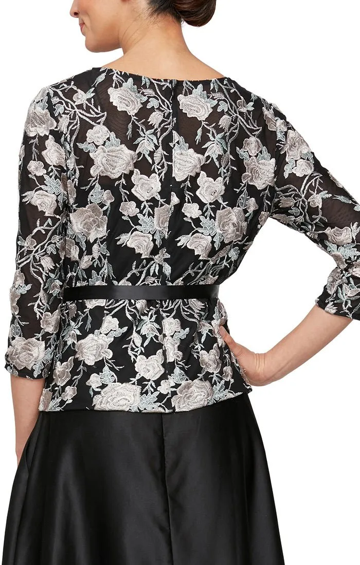 Regular - 3/4 Sleeve Embroidered Stretch Tulle Blouse with Tie Belt sold by Alex Evenings product image thumbnail 2