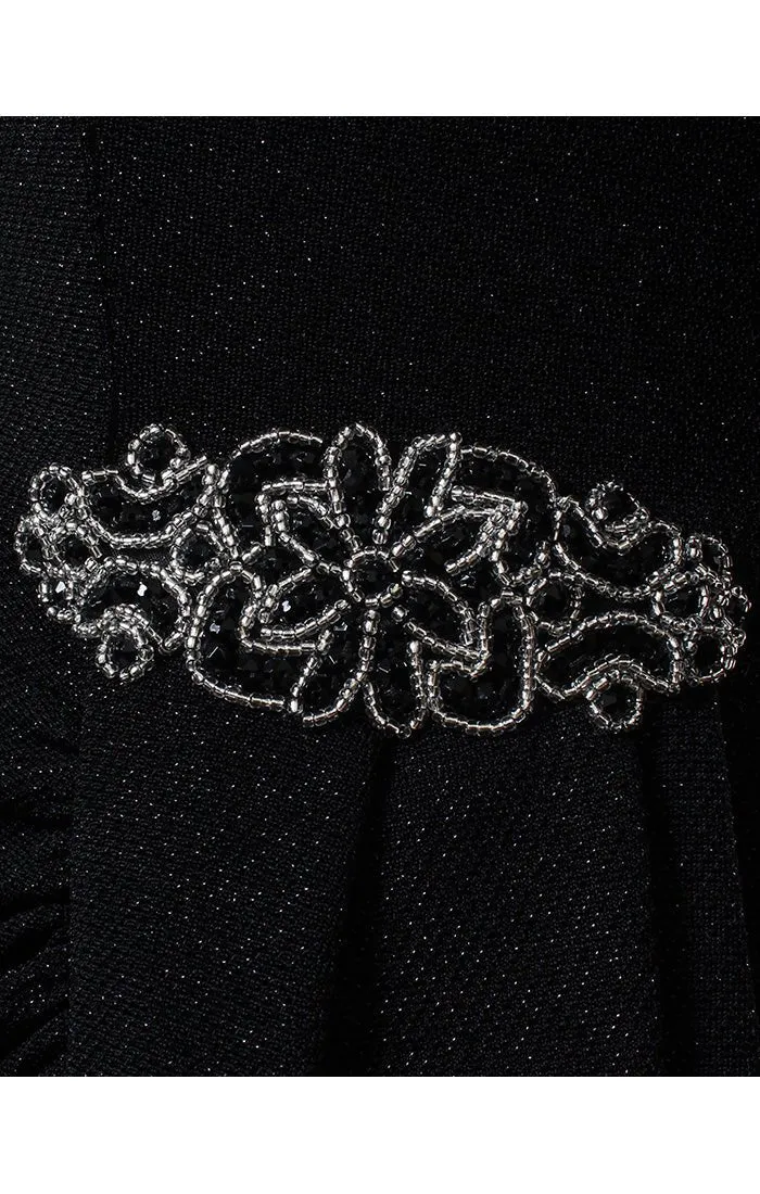 Regular - Square Neck Metallic Knit Dress with Embellishment Detail at Hip and 3/4 Sleeves sold by Alex Evenings product image thumbnail 3