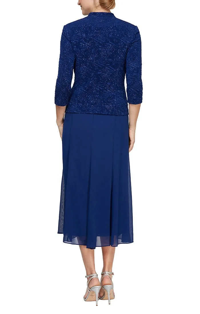 Regular - Glitter Jacquard Knit Jacket Dress with Tea-Length Mesh Skirt sold by Alex Evenings product image thumbnail 3