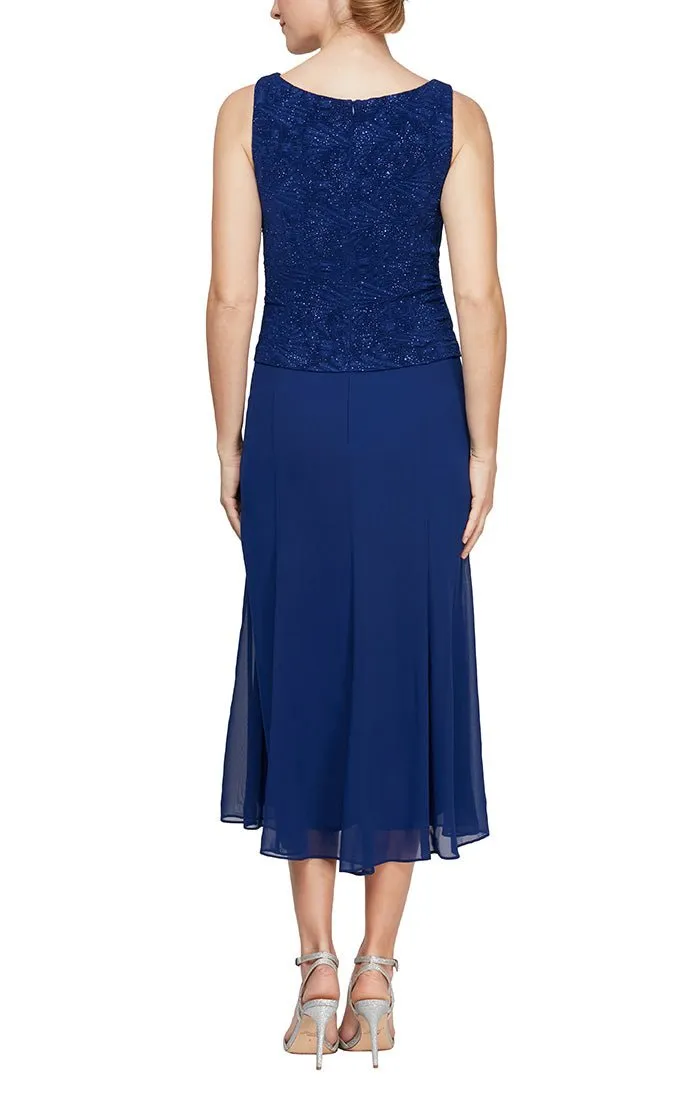 Regular - Glitter Jacquard Knit Jacket Dress with Tea-Length Mesh Skirt sold by Alex Evenings product image thumbnail 4