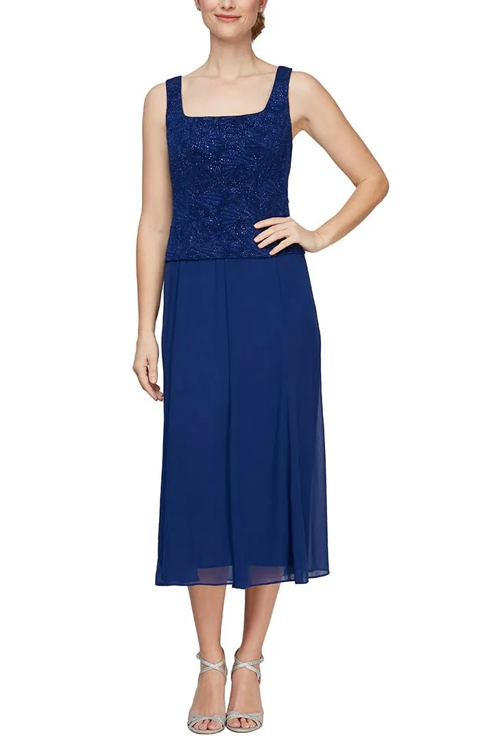 Regular - Glitter Jacquard Knit Jacket Dress with Tea-Length Mesh Skirt sold by Alex Evenings product image thumbnail 2