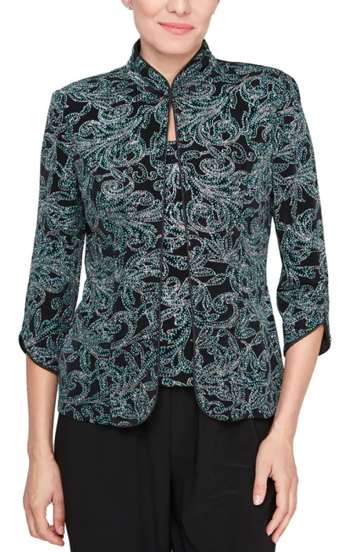 Regular - Glitter Printed Mandarin Neck Twinset with Scoop Neck Tank sold by Alex Evenings