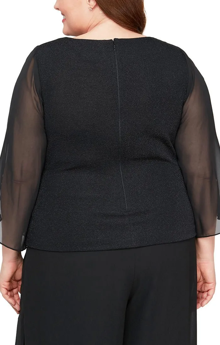 Plus 3/4 Sleeve Metallic Knit Blouse with Beaded Detail at Hip & Illusion Sleeves sold by Alex Evenings product image thumbnail 2