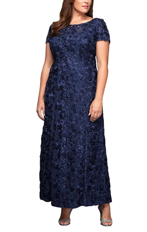 Plus Rosette A-Line Gown with Sequin Detail & Short Illusion Sleeves sold by Alex Evenings