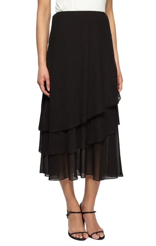 Petite Tea-Length Asymmetric Triple Tier Chiffon Skirt sold by Alex Evenings