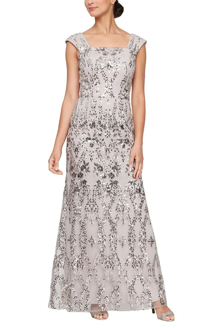 Petite - Sleeveless Embroidered Fit & Flare Dress with Square Neckline sold by Alex Evenings