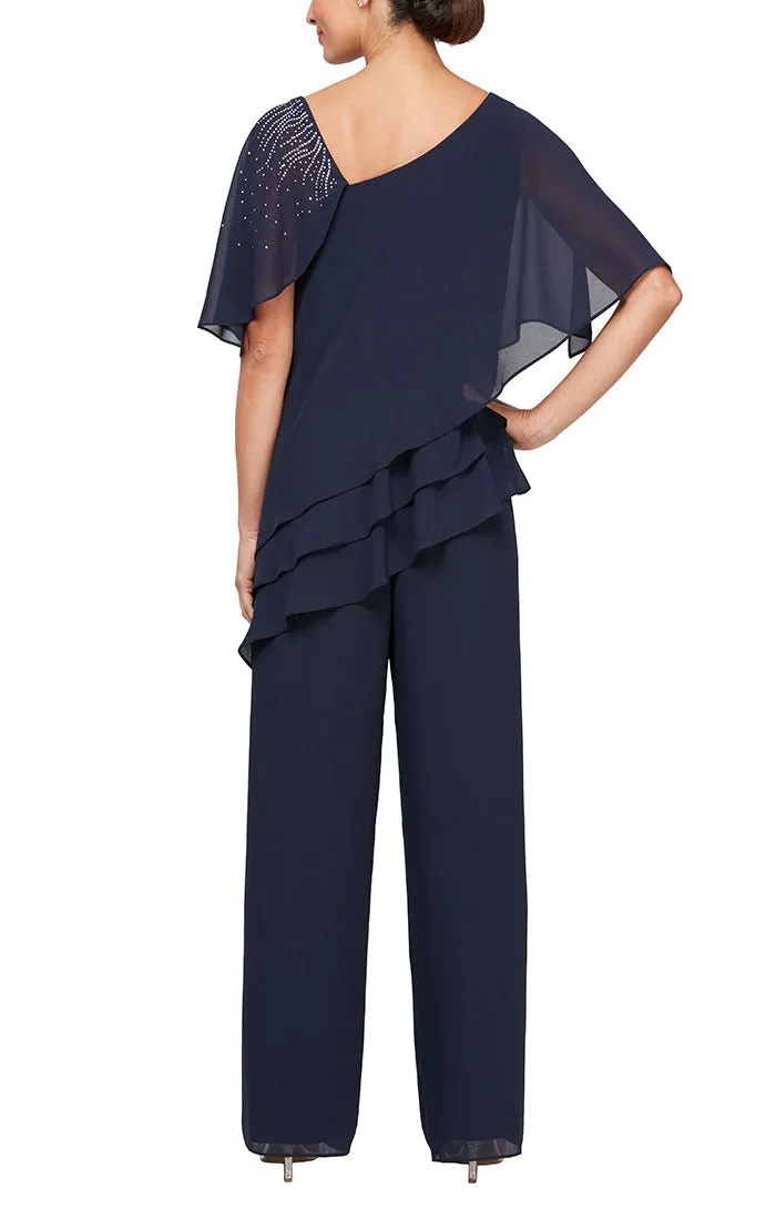 *Pantsuit with Embellished L-Neckline, Asymmetric Triple Tier Hem and Straight Leg Pant sold by Alex Evenings product image thumbnail 2