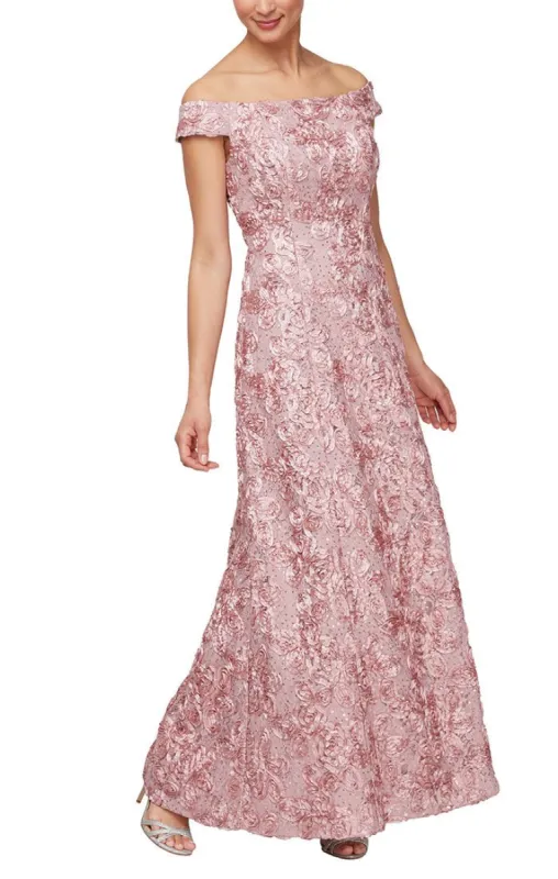 Regular - Long Rosette Sequin Lace Off-the-Shoulder Gown sold by Alex Evenings