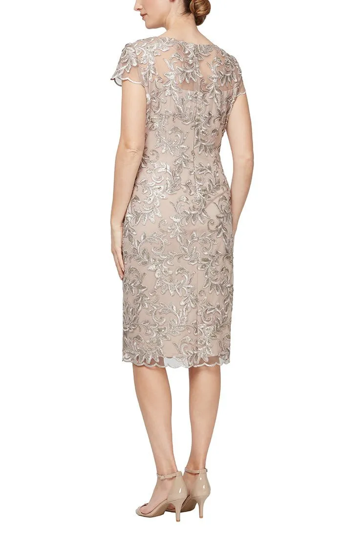 Petite Embroidered Sheath Dress with Illusion Neckline and Cap Sleeves sold by Alex Evenings product image thumbnail 2