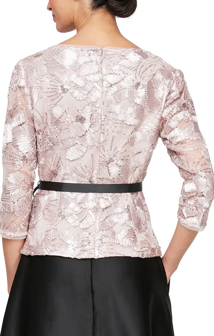 3/4 Sleeve Soutache Blouse with Illusion Neckline & Tie Belt sold by Alex Evenings product image thumbnail 2