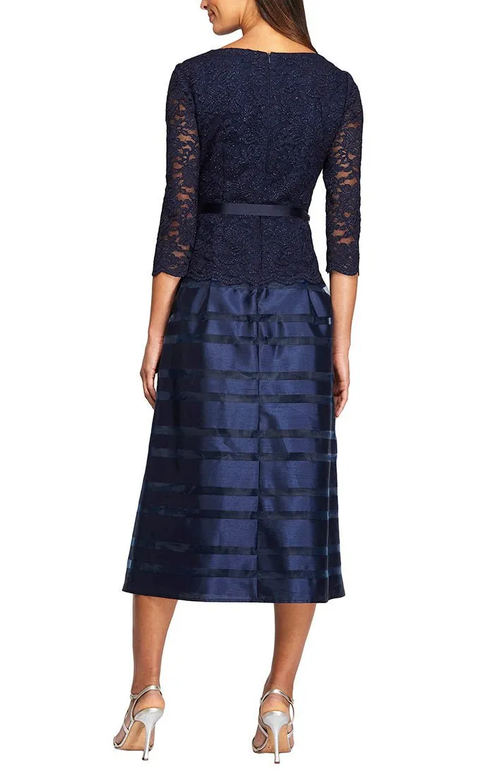 Petite Cocktail Dress with Lace Bodice, Illusion 3/4 Sleeves & Striped Organza Skirt sold by Alex Evenings product image thumbnail 2
