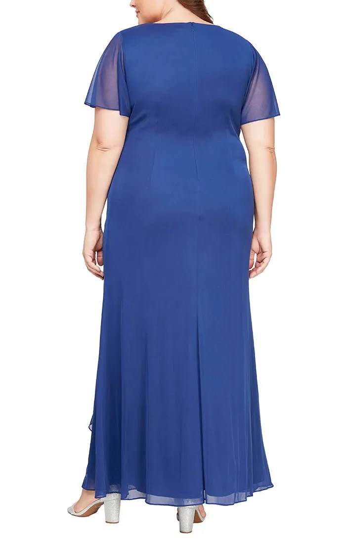 Plus Surplice Neckline Dress with Flutter Sleeves, Embellishment at Hip and Cascade Skirt Detail sold by Alex Evenings product image thumbnail 2