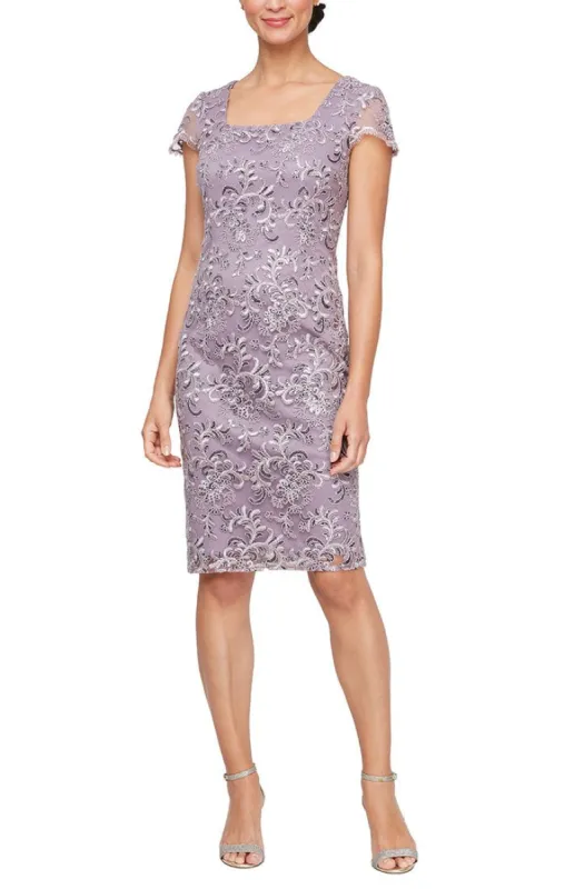 Regular - Embroidered Sheath Dress with Square Neckline sold by Alex Evenings