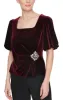 Regular - 3/4 Sleeve Crinkle Stretch Taffeta Blouse with Square Neckline and Tie Belt sold by Alex Evenings