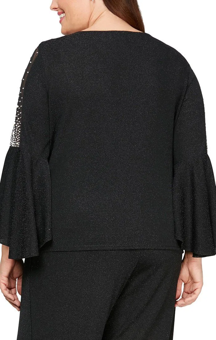 Plus 3/4 Sleeve Blouse With Beaded Illusion Detail and Cascade Bell Sleeves sold by Alex Evenings product image thumbnail 2