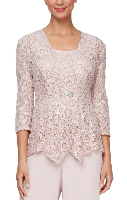 Plus - Sequin Lace Twinset with Scoop Neck Tank & Embellished Closure Jacket sold by Alex Evenings