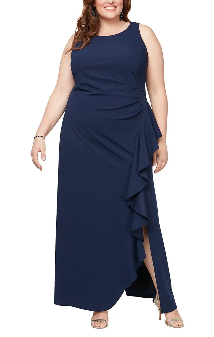 Plus - Sleeveless Stretch Crepe Dress with Cascade Ruffle Skirt sold by Alex Evenings