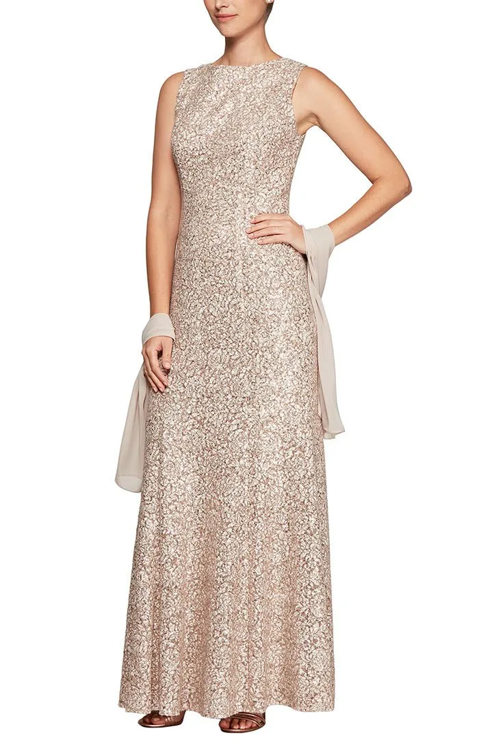 Regular - Sleeveless Fit & Flare Dress with Sequin Detail and Matching Shawl sold by Alex Evenings
