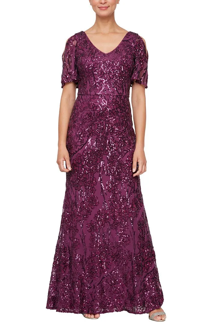 V-Neck Sequin Dress with Cold Shoulder Flutter Sleeve sold by Alex Evenings product image thumbnail 5