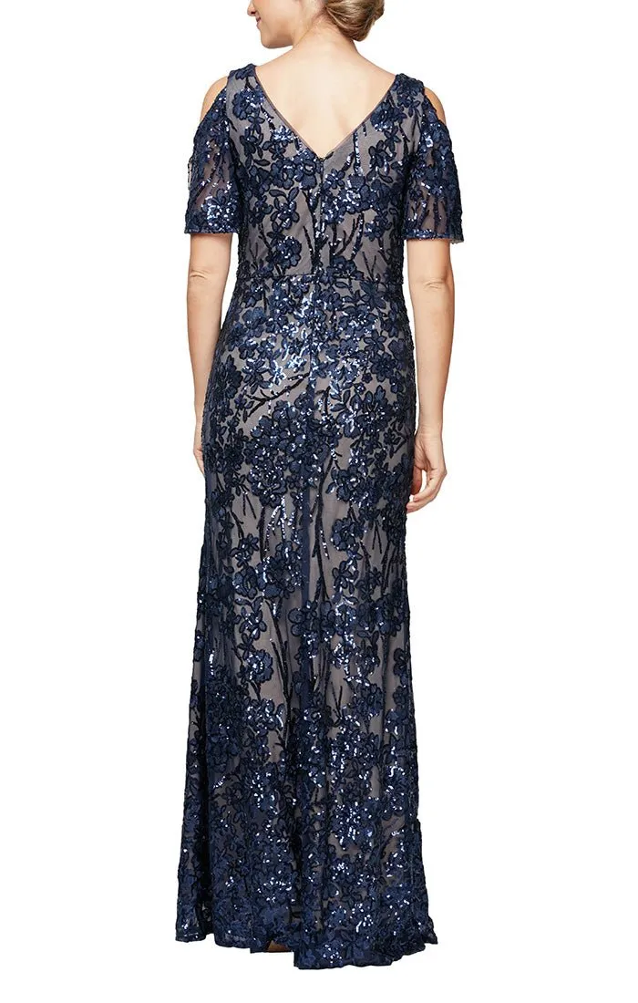V-Neck Sequin Dress with Cold Shoulder Flutter Sleeve sold by Alex Evenings product image thumbnail 2
