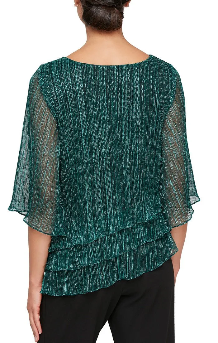 Regular - 3/4 Sleeve Metallic Knit Blouse with Asymmetric Triple Tier Hem sold by Alex Evenings product image thumbnail 2