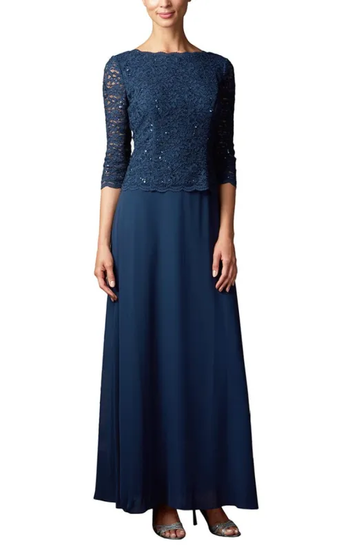 Petite Long Gown with Sequin Lace Bodice & Chiffon Skirt sold by Alex Evenings