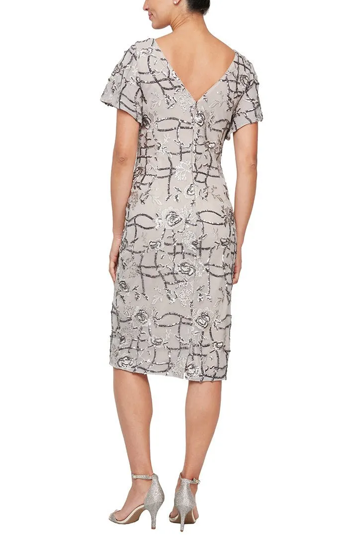 Regular - Short Embroidered Sheath Dress with Flutter Sleeves sold by Alex Evenings product image thumbnail 2