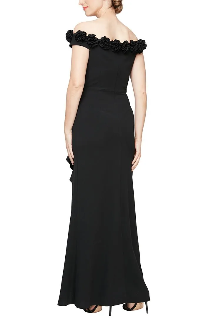 *Off-the-Shoulder Crepe Gown with 3D Floral Neckline sold by Alex Evenings product image thumbnail 4
