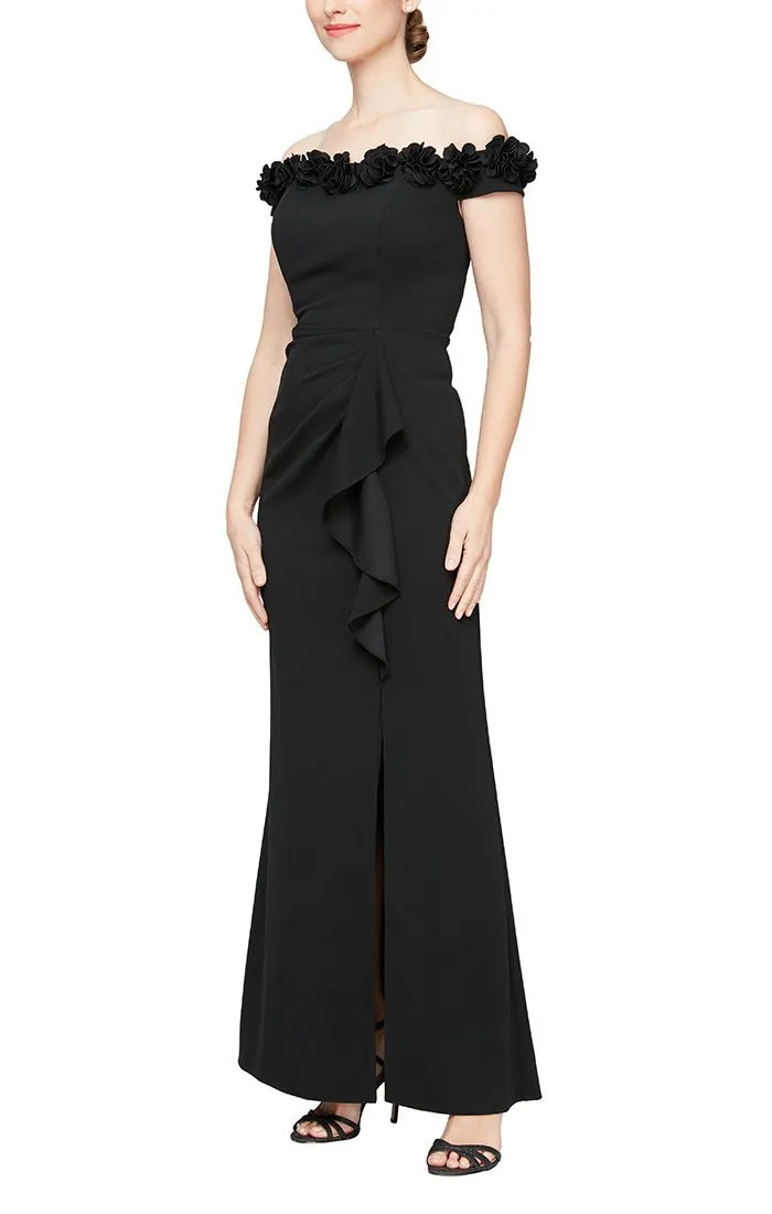 *Off-the-Shoulder Crepe Gown with 3D Floral Neckline sold by Alex Evenings product image thumbnail 3