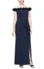 *Off-the-Shoulder Crepe Gown with 3D Floral Neckline sold by Alex Evenings