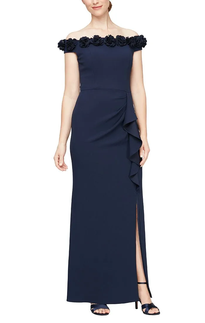 *Off-the-Shoulder Crepe Gown with 3D Floral Neckline sold by Alex Evenings product image thumbnail 5