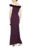 *Off-the-Shoulder Crepe Gown with 3D Floral Neckline sold by Alex Evenings