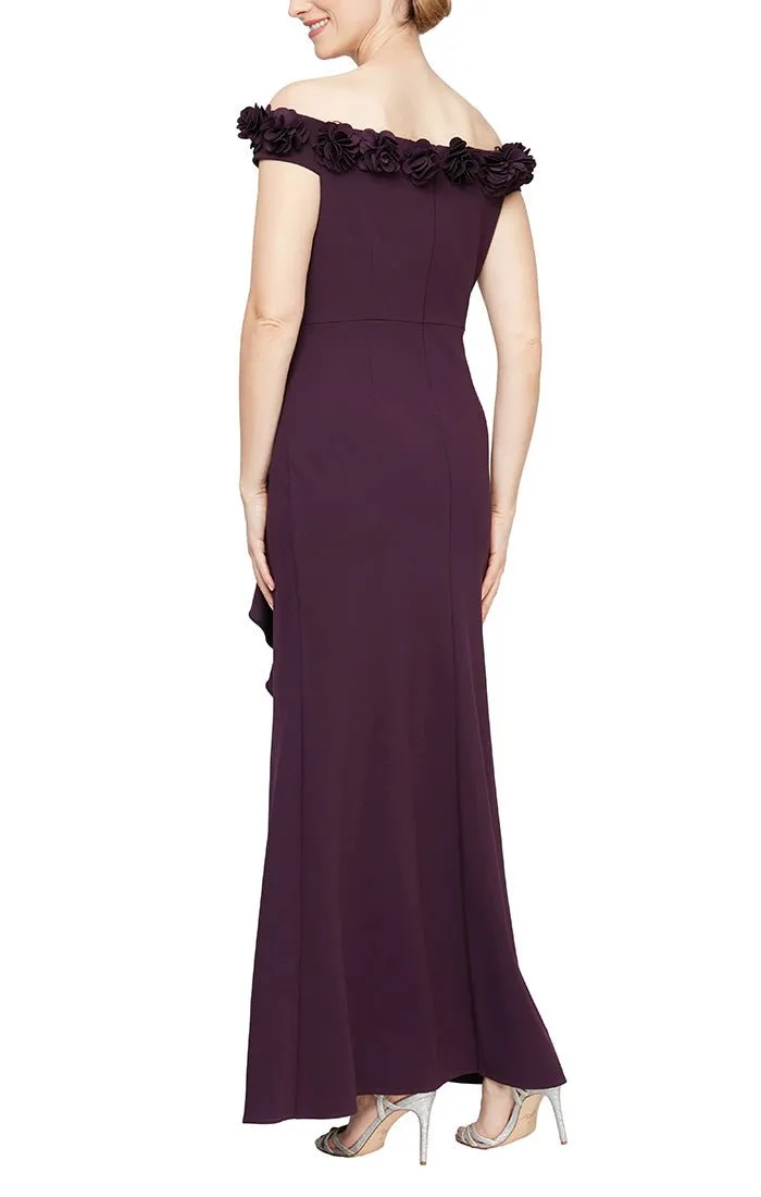 *Off-the-Shoulder Crepe Gown with 3D Floral Neckline sold by Alex Evenings product image thumbnail 2