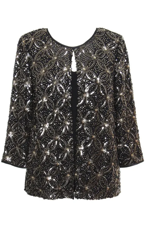 Regular - Sequin Mock Twinset with Attached Hook Neck Jacket sold by Alex Evenings