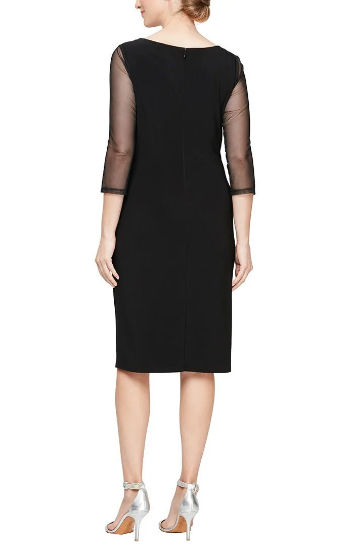 Sheath Crepe Dress with Embellished Sweetheart Illusion Neckline and Cascade Detail Skirt sold by Alex Evenings product image thumbnail 2