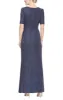 Petite - Metallic Glitter Knit Surplice Neckline Dress with Front Slit & Elbow Sleeves sold by Alex Evenings