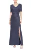 Petite - Metallic Glitter Knit Surplice Neckline Dress with Front Slit & Elbow Sleeves sold by Alex Evenings