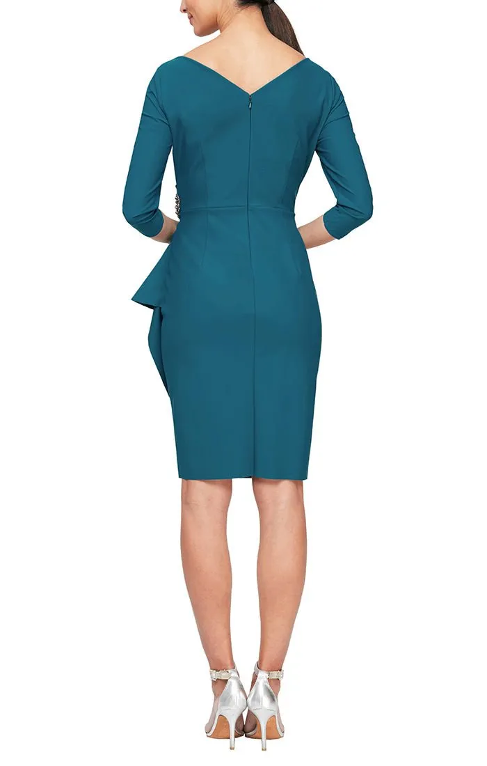 Compression Sheath Dress with Beaded Hip Detail Ruffle Detail sold by Alex Evenings product image thumbnail 2