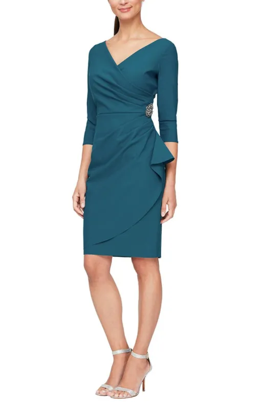 Compression Sheath Dress with Beaded Hip Detail Ruffle Detail sold by Alex Evenings