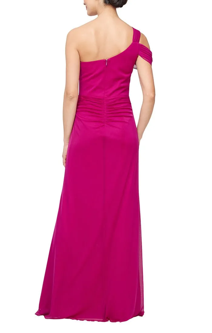 Petite - Long One Shoulder Stretch Mesh Dress with Cold Shoulder Sleeve sold by Alex Evenings product image thumbnail 2