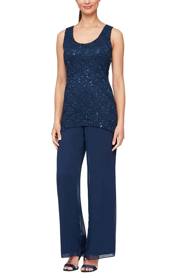 *Plus Three-Piece Chiffon & Lace Pantsuit sold by Alex Evenings product image thumbnail 3