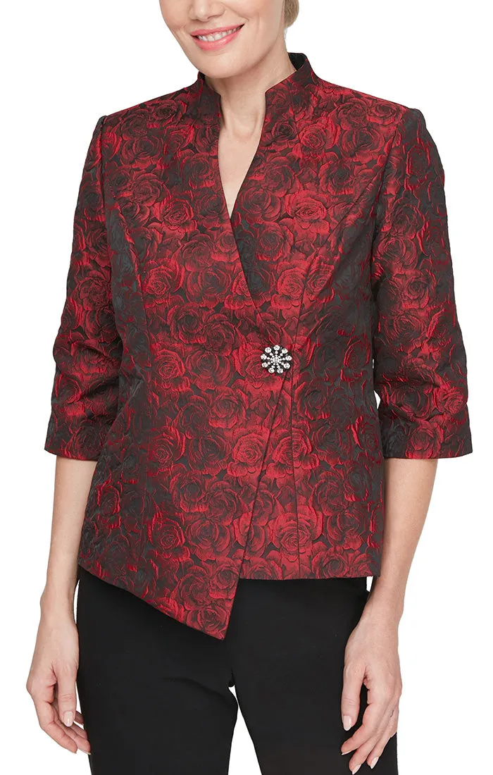 3/4 Sleeve Printed Jacquard Blouse with Asymmetric Hem & Decorative Closure sold by Alex Evenings