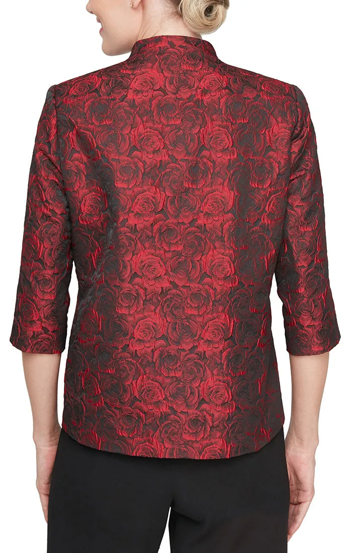 3/4 Sleeve Printed Jacquard Blouse with Asymmetric Hem & Decorative Closure sold by Alex Evenings product image thumbnail 2