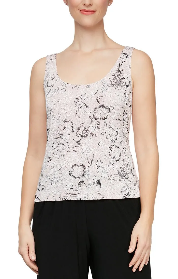 Plus - Printed Glitter Knit Mandarin Neck Twinset with Hook Neck Closure Jacket and Scoop Neck Tank sold by Alex Evenings product image thumbnail 2